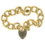 A 9CT GOLD CURB BRACELET, LINKS INDIVIDUALLY MARKED AND 9CT GOLD PADLOCK, BIRMINGHAM 1992, 71.5G