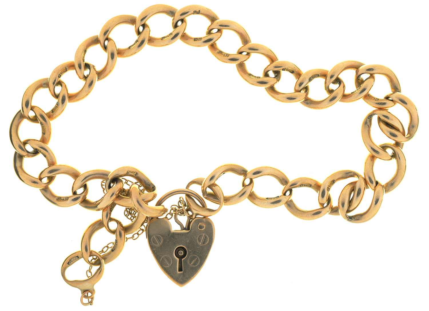 A 9CT GOLD BRACELET, LINKS INDIVIDUALLY MARKED AND 9CT GOLD PADLOCK, 25G