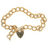 A 9CT GOLD BRACELET, LINKS INDIVIDUALLY MARKED AND 9CT GOLD PADLOCK, 25G