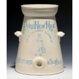 A RARE ROYAL DOULTON EARTHENWARE ADVERTISING MILK CHURN MADE FOR WELFORD & SONS LIMITED, 34CM H,