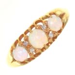 AN EDWARDIAN OPAL AND DIAMOND RING, IN 18CT GOLD, CHESTER 1904, 2.3G, SIZE P