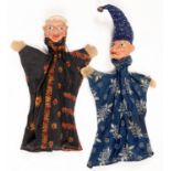 TWO CARVED AND PAINTED WOOD AND CLOTH BODIED PUNCH AND JUDY PUPPETS
