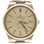AN OMEGA AUTOMATIC STAINLESS STEEL GENTLEMAN'S WRISTWATCH, MAKER'S STAINLESS STEEL BRACELET, 3 CM