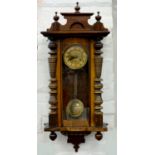 A MAHOGANY WALL CLOCK, EARLY 20TH C, 40CM D AND A WALNUT VIENNA WALL CLOCK, 90CM H X 37CM W