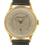 A JAEGER LECOULTRE GOLD PLATED GENTLEMAN'S WRISTWATCH, LEATHER STRAP, 2.8 CM DIAM