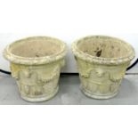 A PAIR OF NEO CLASSICAL STYLE RECONSTITUTED STONE GARDEN PLANTERS, 50CM H X 59CM D