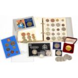 A QUANTITY OF UNITED KINGDOM COMMEMORATIVE CROWNS AND EARLIER PRE-DECIMAL COINS IN A BINDER,