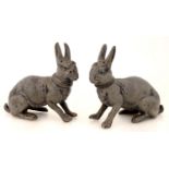 A PAIR OF SPELTER NOVELTY CASTERS IN THE FORM OF HARES, 10 CM H