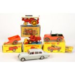 FOUR BOXED DIECAST VEHICLES, COMPRISING DINKY LANDROVER 340 AND LANDROVER TRAILER 341, MATCHBOX