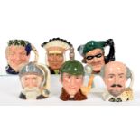 SIX VARIOUS ROYAL DOULTON CHARACTER JUGS, LARGE, PRINTED MARKS