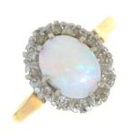 AN OPAL AND DIAMOND RING, IN GOLD MARKED 9CT, 3G, SIZE O