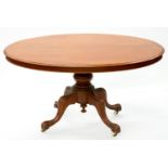 A VICTORIAN MAHOGANY BREAKFAST TABLE ON POTTERY CASTORS, 72CM H; 135 X 105CM