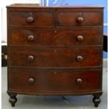 A VICTORIAN MAHOGANY BOW FRONTED CHEST OF DRAWERS, 116CM H; 103 X 57CM