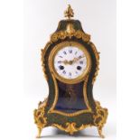 A Boulle clock, in the French 18th century bombe style, with green finish,