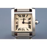 A stainless steel Cartier tank francaise small model watch. Quartz movement, bracelet.
