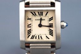 A stainless steel Cartier tank francaise small model watch. Quartz movement, bracelet.