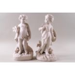 Two bisque porcelain figures, Autumn and Winter,