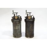 A pair of metal Aerograph de Vilbliss compressors with internal rotating paddles, BS1101:1958,