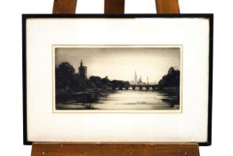 S Tushingham, Bridges, etching, 19cm x 38cm.