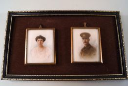 S. Wigins, Portrait miniatures of a lady wearing a pink dress and a Gentleman in uniform