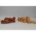 Ron Olley, A terracotta figure of a reclining female nude, 33cm and another,