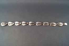 A Danish silver leaf link form bracelet with tongue and box clasp by Borge Malling Jensen,