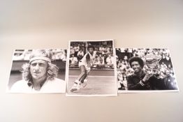 Tennis - 8 x 10, Press photographs, late 1960's- early 1970's by E D Lacey, including Ashe,