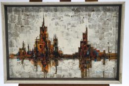 Paul Mann (1907-1994), City Skyline, acrylic, signed lower right,