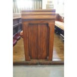 A Victorian pine pew with triple paneled back and prayer book shelf to reverse 83cm high,