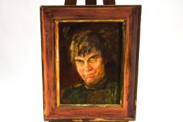 Ron Olley, Self portrait of the artist as a young man, oil on board, signed lower left,