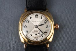 A gentlemans gold Rolex Oyster wristwatch with later leather strap, manual wind movement,