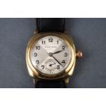 A gentlemans gold Rolex Oyster wristwatch with later leather strap, manual wind movement,