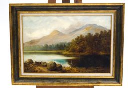 G J Barnes, Figures in a Highland landscape, oil on canvas, signed lower right,