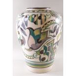 A large Poole pottery vase of tapering cylindrical form,