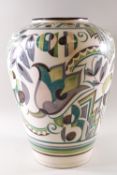 A large Poole pottery vase of tapering cylindrical form,