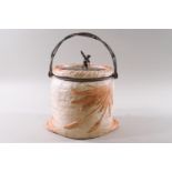 A Locke and Co Worcester biscuit barrel, in the form of a flour sack, with plated handle and lid,