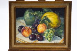 Hilda Waller, Still Life of fruit, oil on canvas, signed lower right,