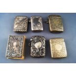 A group of six plated vestas/matchbox covers of Art Nouveau and scrolled foliate design