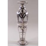 A silver overlaid glass vase, 20cm high together with a Minton bowl.