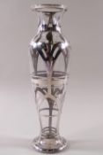 A silver overlaid glass vase, 20cm high together with a Minton bowl.