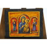 Icon, Madonna and child with attendant saints, oil on panel,