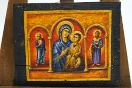 Icon, Madonna and child with attendant saints, oil on panel,