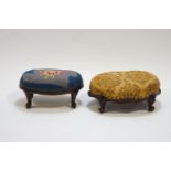 Two Victorian walnut footstools of small form,