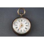 An 800 grade white metal open faced pocket watch with white ceramic floral design dial.