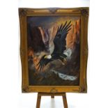 R Evans, American Eagles in a rocky canyon, oil on canvas, signed lower right and dated 2010,