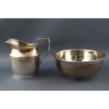 A silver cream jug and sugar bowl, of plain form, Birmingham 1925 and 1926,