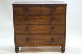 A Victorian plain rectangular mahogany chest of two short and three long drawers