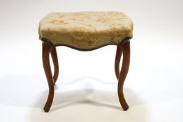 A square stool on cabriole legs, 46cm high x 46cm wide x 51.cm deep