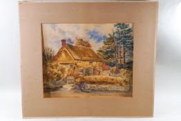 Rose Eaton, A cottage scene, watercolour on card, signed lower right and dated 1889,