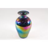 An iridescent finished baluster form glass vase,